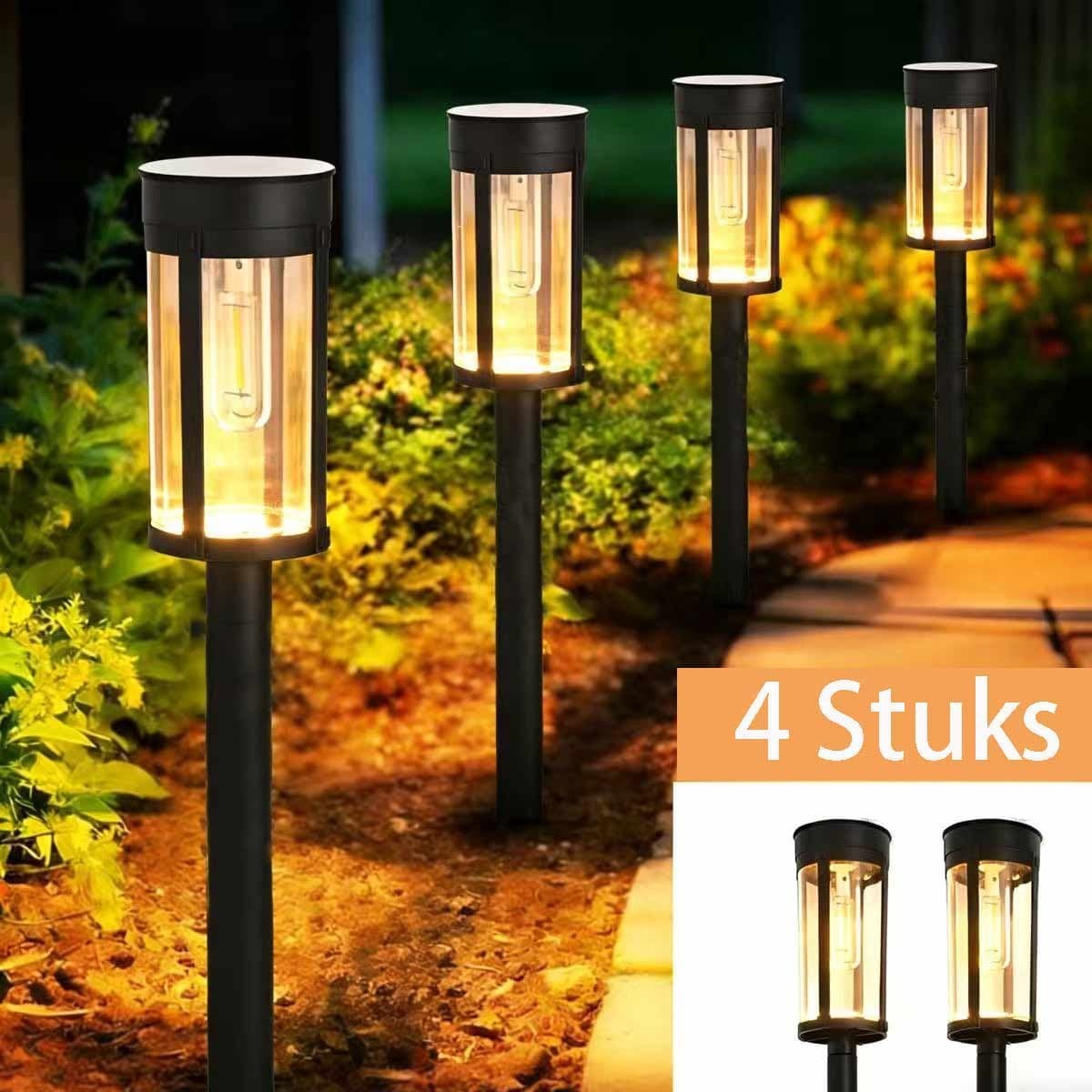 Meedeer Solar tuinverlichting-grondverlichting(4 stuks)- Tuinlampen-Tuinverlichting Op Zonne Energie-grondspots-warm wit - Grond Spots op Zonne-energie-8 Uur Buiten Verlichting-IP67 Waterdicht -Grondverlichting, Voor Tuin, Oprit