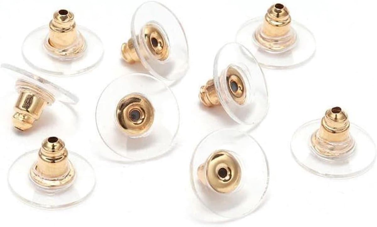 Sander Shop 100 stuks oorbelsluitingen, oorbelsluitingen frisbee-vorm, kogelmetalen siliconen oorbelstopper, oordopjes voor oorstekers (goud)