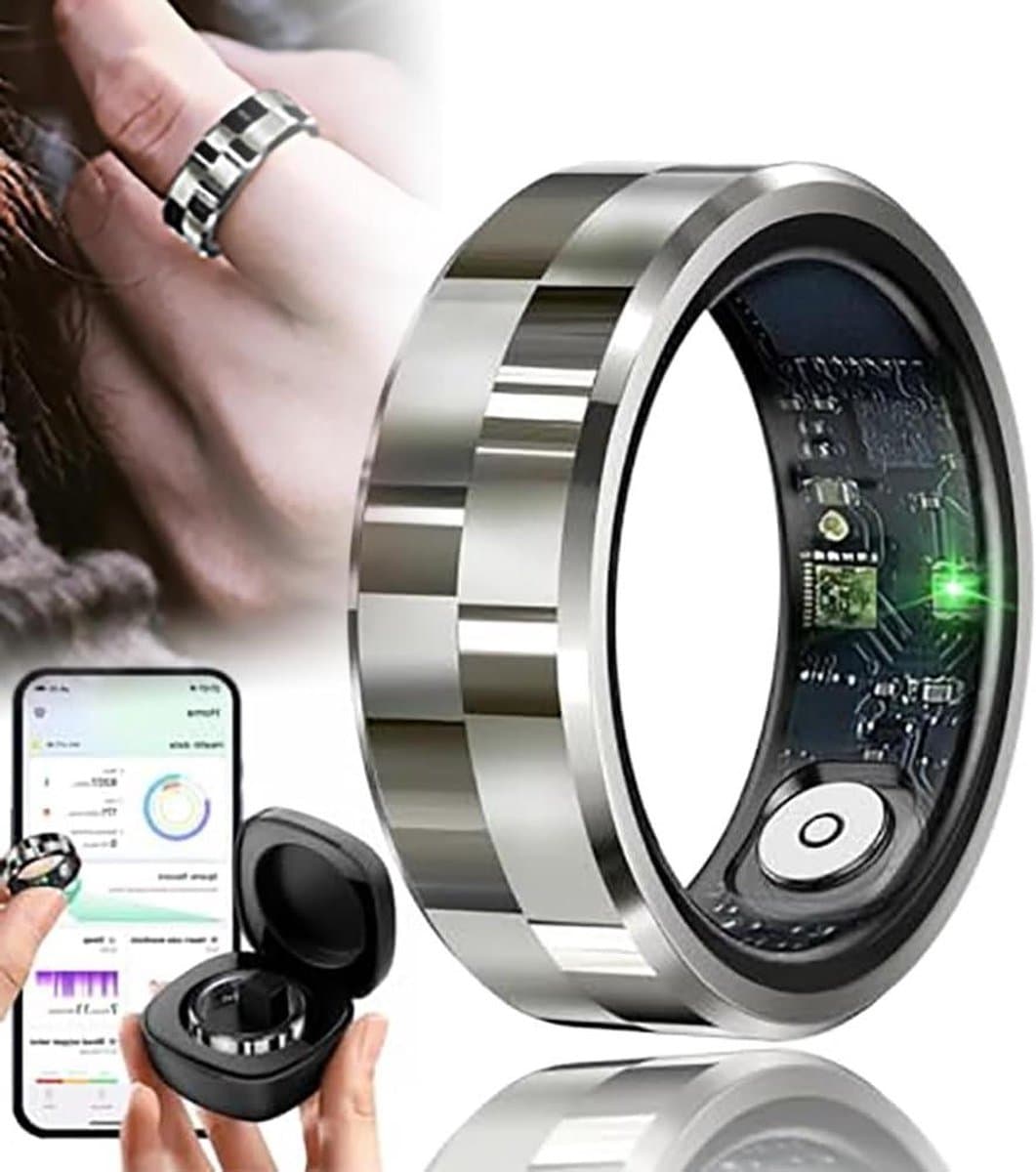 Slimme Ring Gezondheid - Fitness Tracker Ring - Gezondheid Monitoren - Luchtgebaren Bediening - 7 dagen batterij - Zilver