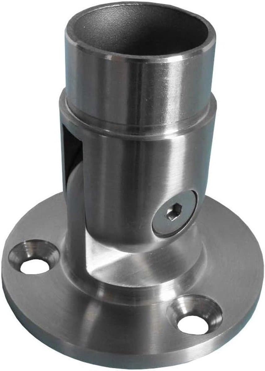 Buis Flens met Scharnier - Bodembevestiging Rosette - Bevestigen Leuningen - RVS V2A Kwaliteit - 33.7 x 2 mm - RVS