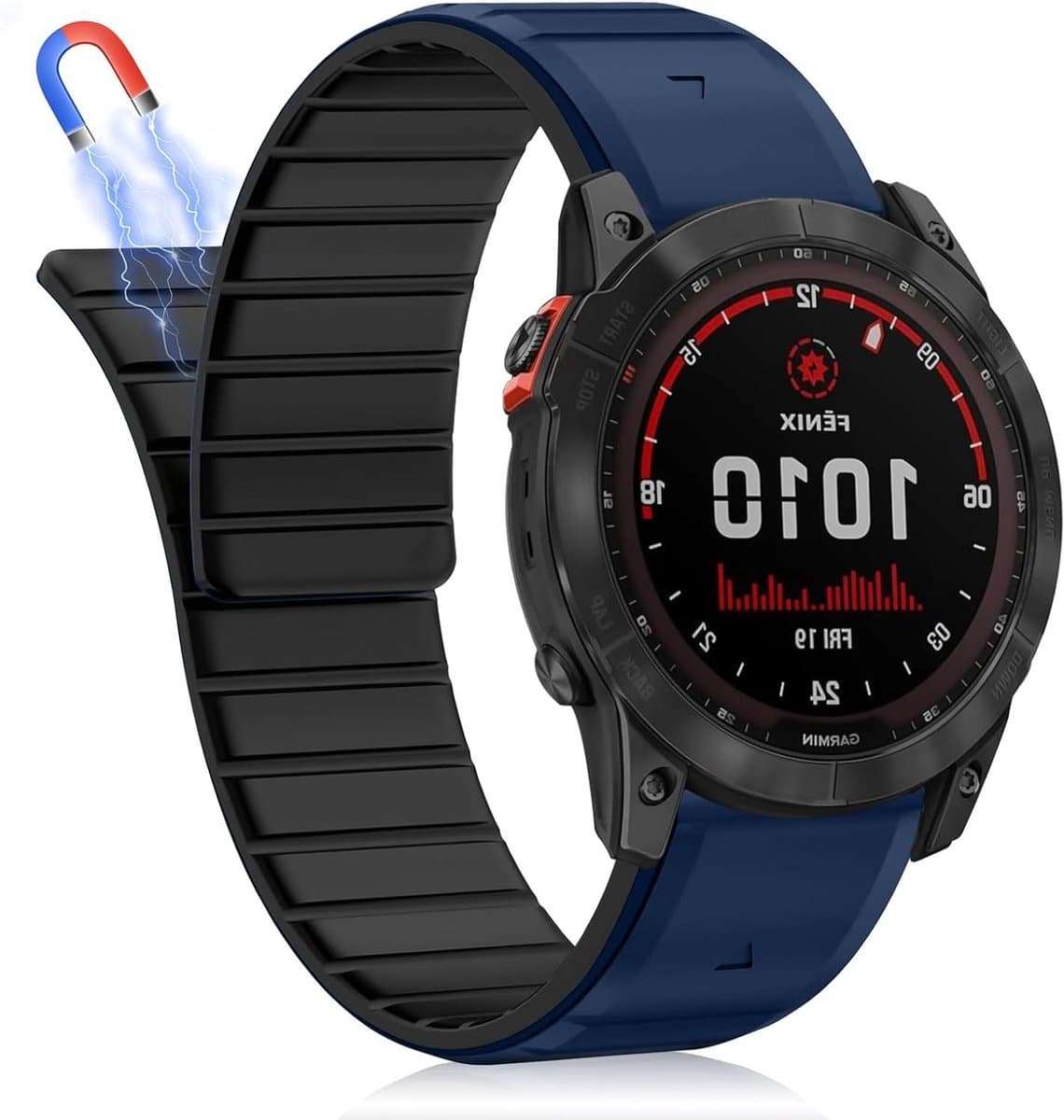 26mm Magnetische Armband voor Garmin Fenix 7X Pro, Fenix 6X Solar en Instinct 2X - Zwart/Blauw, Silicone Horlogeband voor Comfort en Stijl