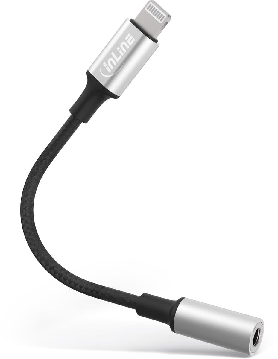 Slim Lightning (m) naar 3.5mm Stereo Jack (v) Adapterkabel - Verguld - 0,1 meter - Zwart