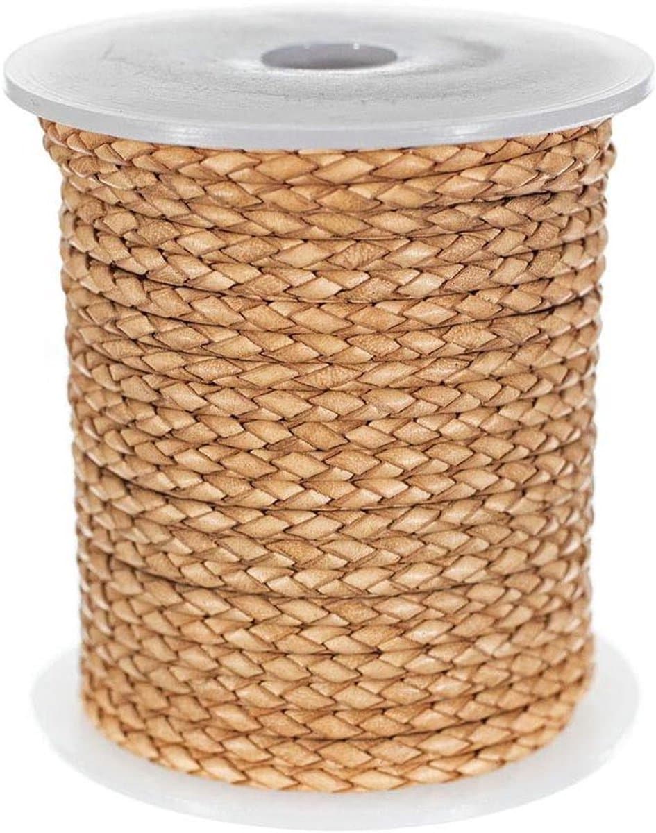 Gevlochten Koord - PU Vlecht Leer - Sieraden Maken - Gladde Afwerking - 3 mm x 30 ft - Natuurlijk