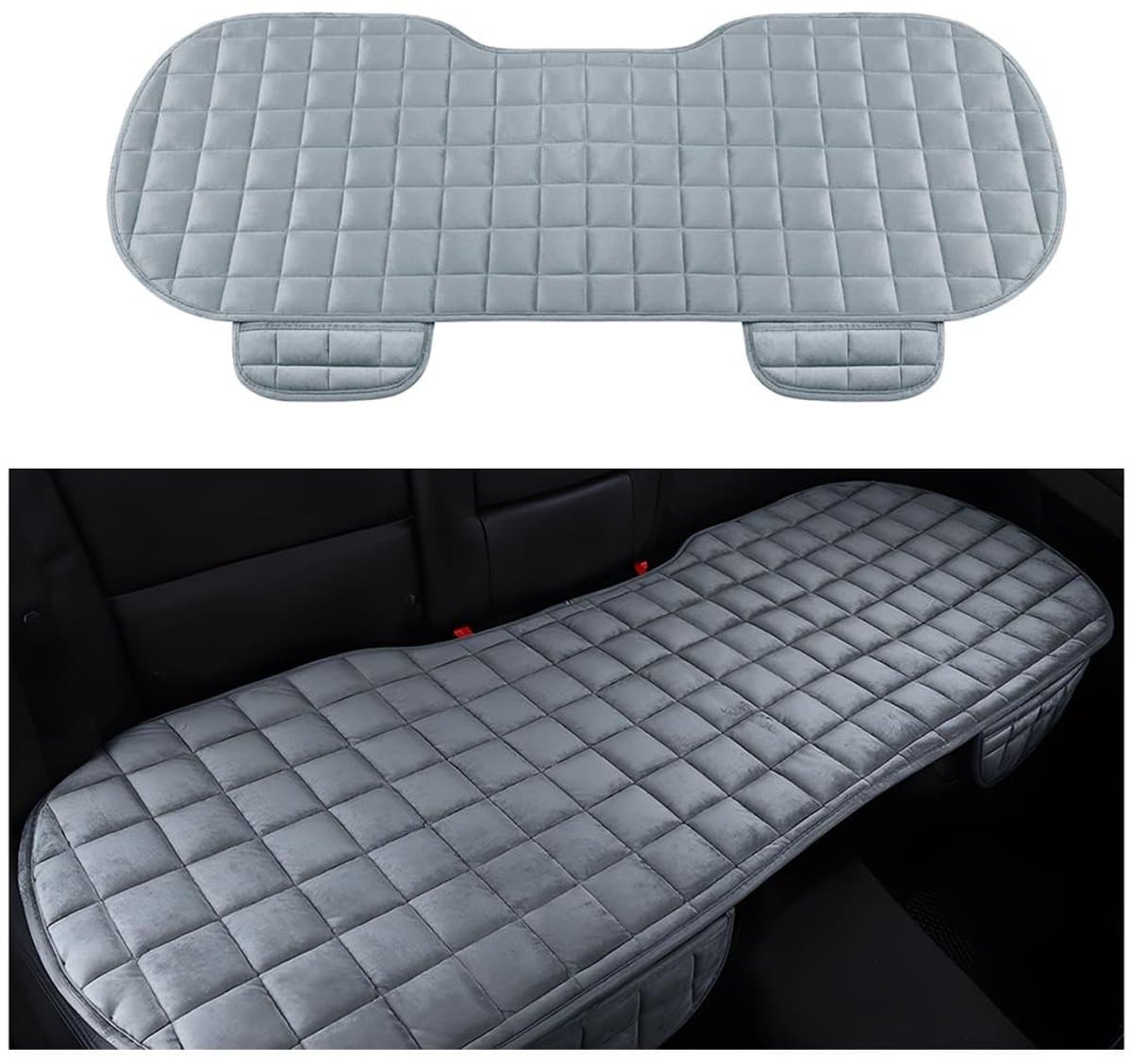 Universele autobankbescherming - Autokussen voor autostoelbescherming - Pluche hoes - Grijs - Achterbankmat - Auto-accessoires