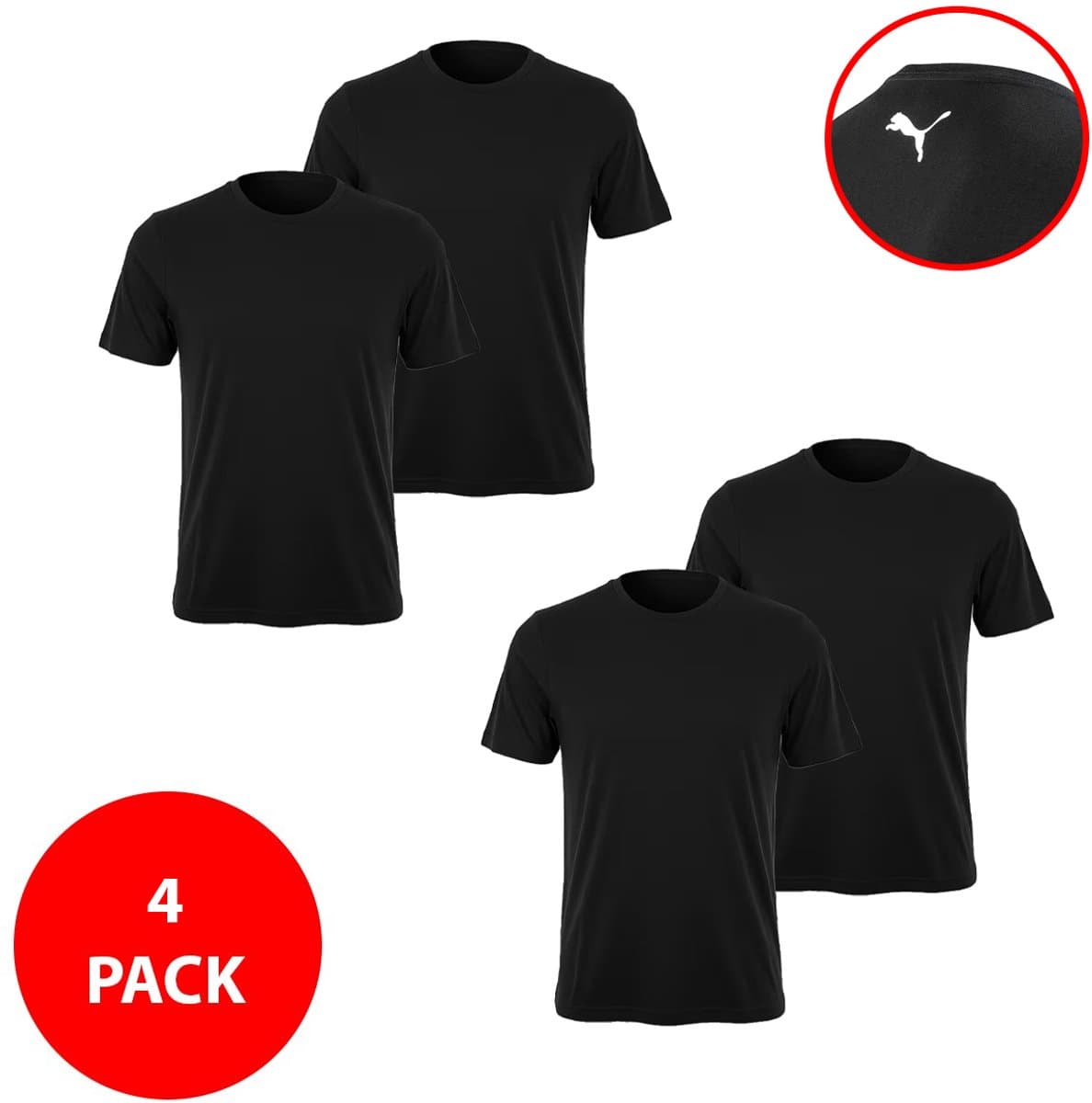 PUMA Heren T-Shirt 4-Pack - Maat XL - Zwart - Basic Shirts Heren - 100% Katoen - Regular Fit - Crew Neck - Sportief Casual Shirt