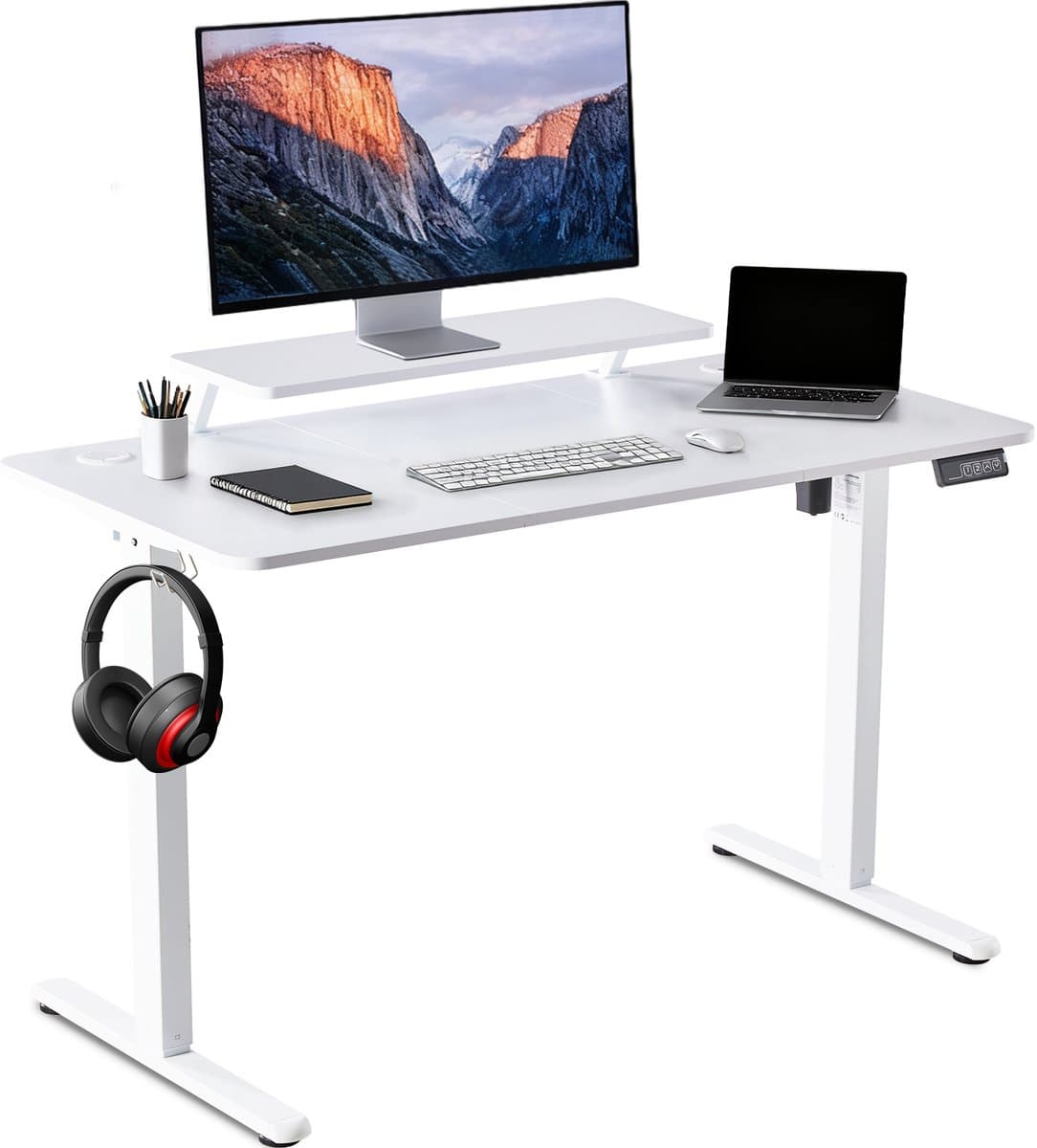 Elektrisch Verstelbaar Bureau 120×60 cm – Hoogte Verstelbaar 73-118 cm – Sta Zit Bureau Met Vaste Monitor Verhoger – Belastbaar 80 kg