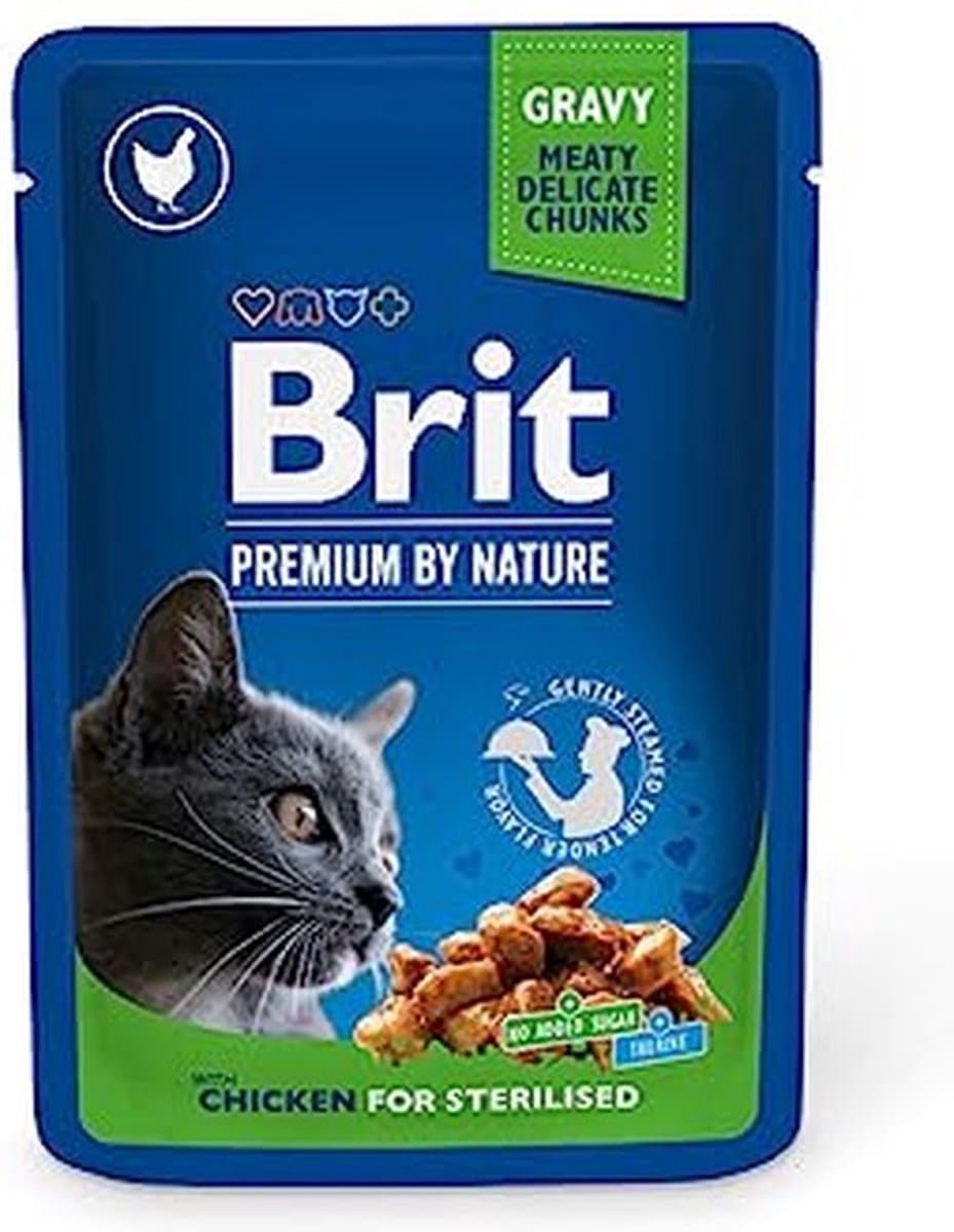 Brit Premium - Natvoer - Gesteriliseerde Kat - Zakje - Kip Plakjes - 100GR - 1ST