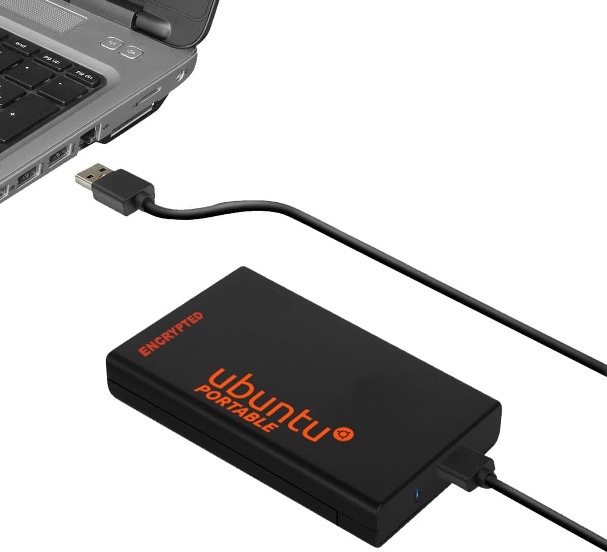 Draagbare externe SSD sata met Ubuntu 24.04 voorgeïnstalleerd versleuteld (Encrypted) voor externe dual-boot