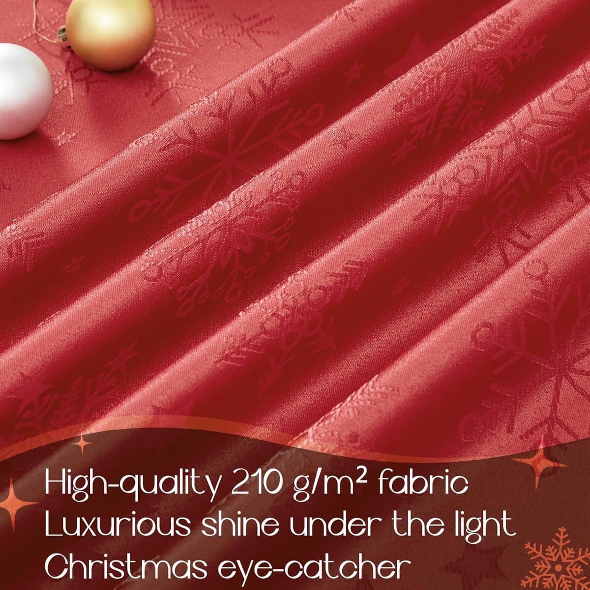 Rood Jacquard Kersttafelkleed Rechthoekig 140x240 cm - Afwasbaar Tafelkleed met Sneeuwvlok & Sterrenpatroon
