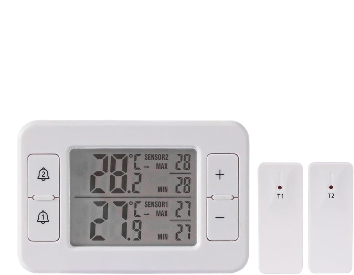 Vriezer Temperatuur Meetapparaat - Koelkast Sensor - Voedsel Veiligheid - Draadloos Met Alarm - 100 Meter Bereik - Wit