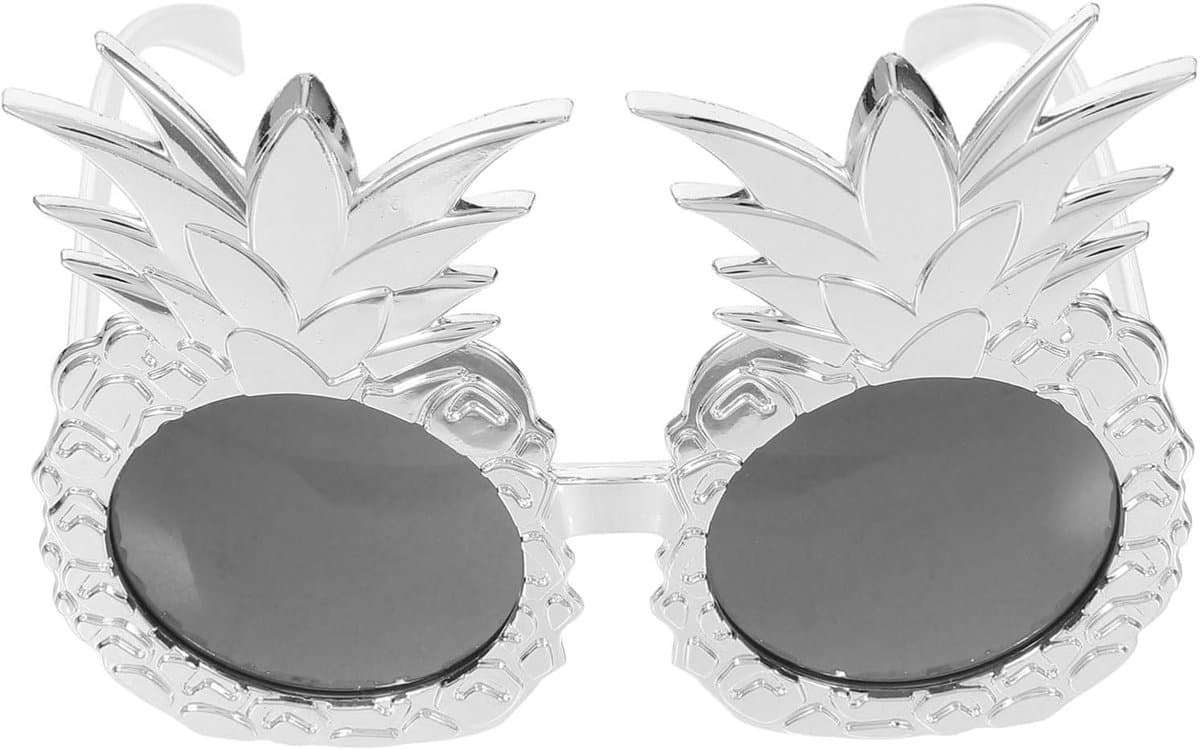 Ananas Zonnebril - Feest Bril - Hawaï Party - Uniek Fruit Design - 14.2 x 14 cm - Zilver