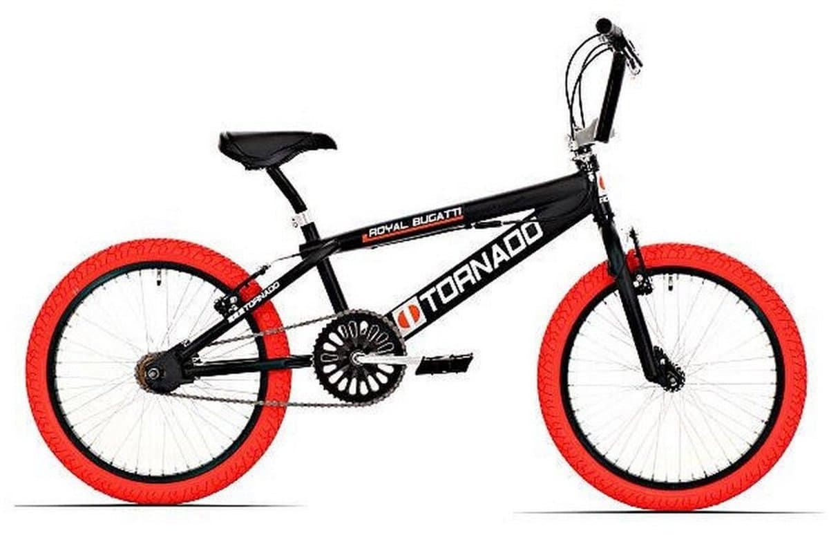 BMX Royal-Bugatti Tornado Freestyle 20 inch - matzwart met rode banden