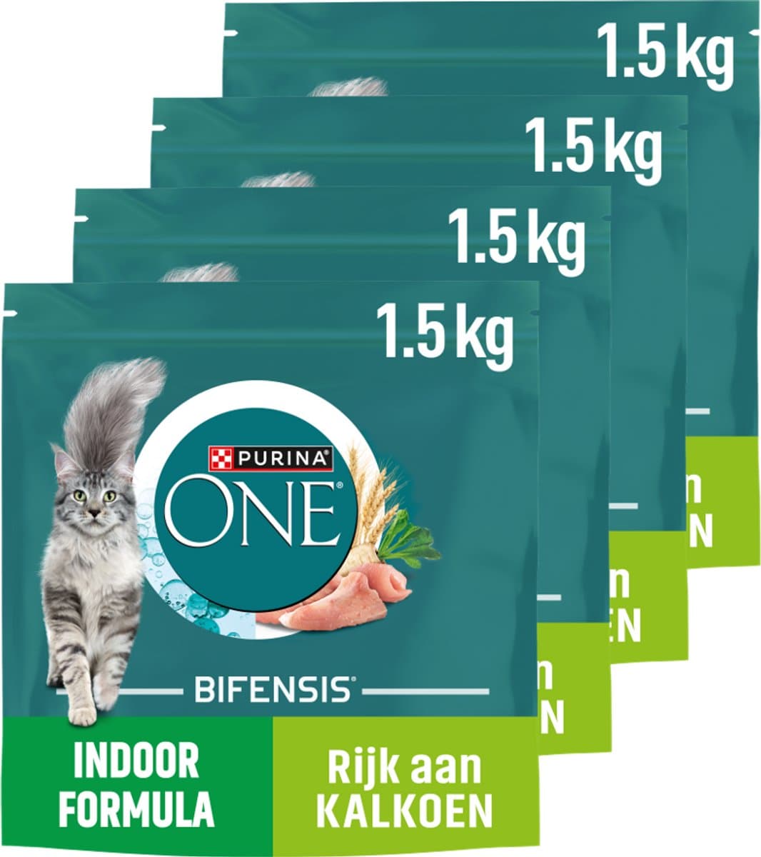 PURINA ONE Indoor - Kattenbrokjes - Kalkoen - 4 x 1.5 kg