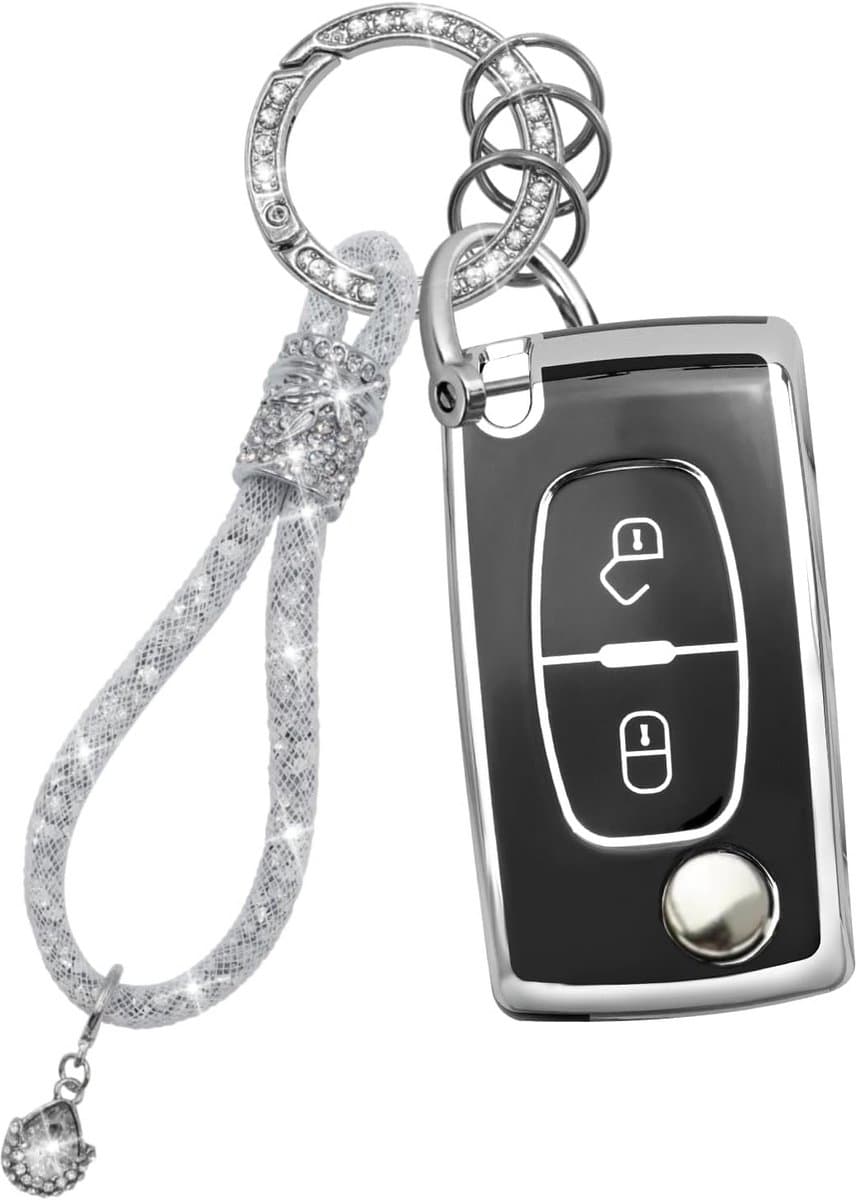 Luxe TPU Sleutelhangerhoes met Bling Sleutelhanger voor Peugeot en Citroen Modellen