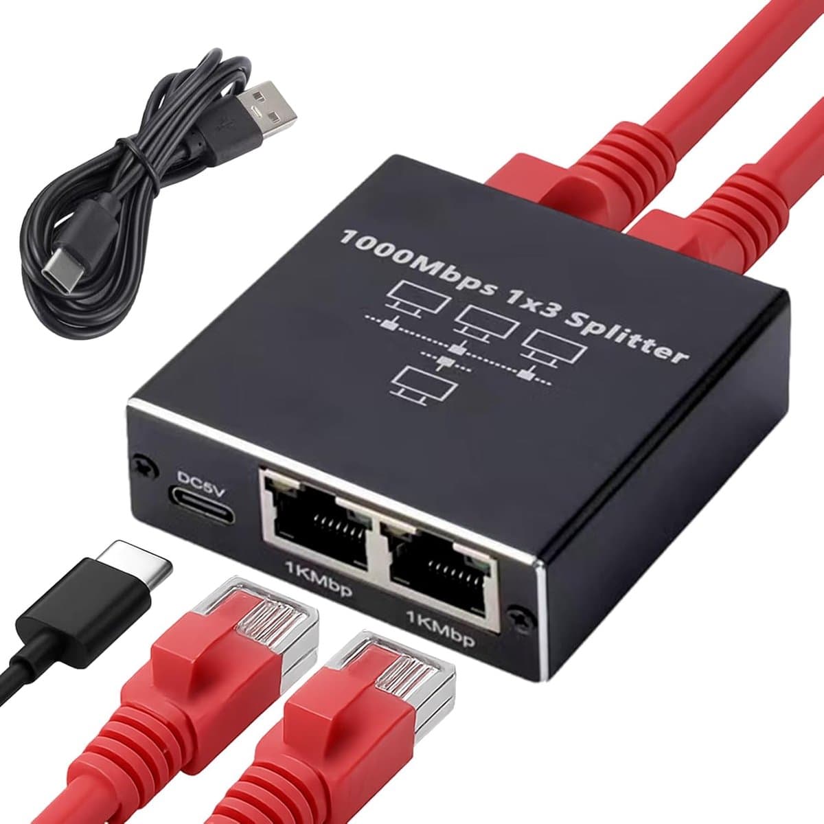 Ethernet Switch, 1 to 3, 1000 Mbps, RJ45, 1 Piece, RJ4, Ethernet Hub for Computers, Routers and Decoders - ShopVlot