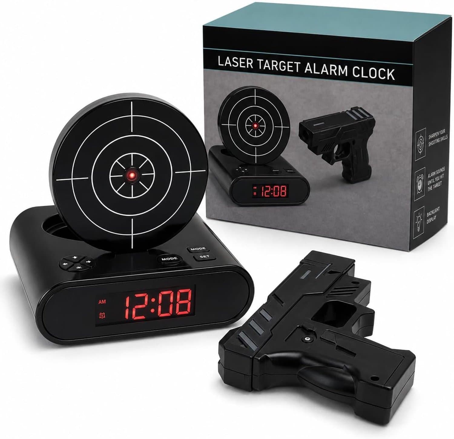 Doelwekker met pistool, wekker met pistool en doelschijf, Gun and Target Wake Shot, wekker met led-digitaal display, 2 - ShopVlot