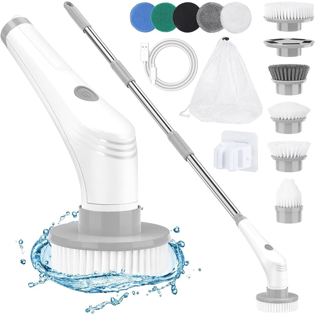 Purgato Grande - Elektrische Schoonmaakborstel - 9 Opzetborstels - IPX8 Waterdicht - 120 Minuten - Wit