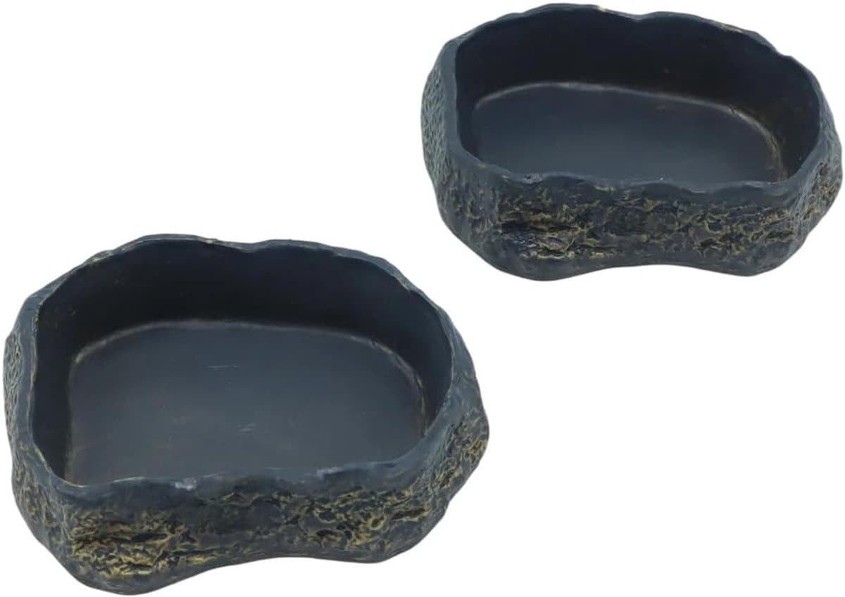 2 stuks Reptile Water Dish Food Bowl Set, voor Huisdier Schildpad Kameleon Hagedis Kikker (Zwart)