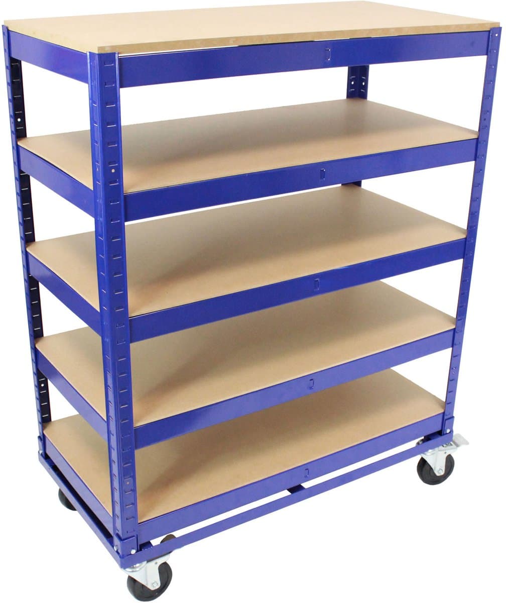 TRUTZHOLM Etagewagen 750kg Blauw - 115x90x45cm 5 Niveaus - Heavy Duty Industriële Rolwagen Orderverzamelwagen Tijdschriftenwagen