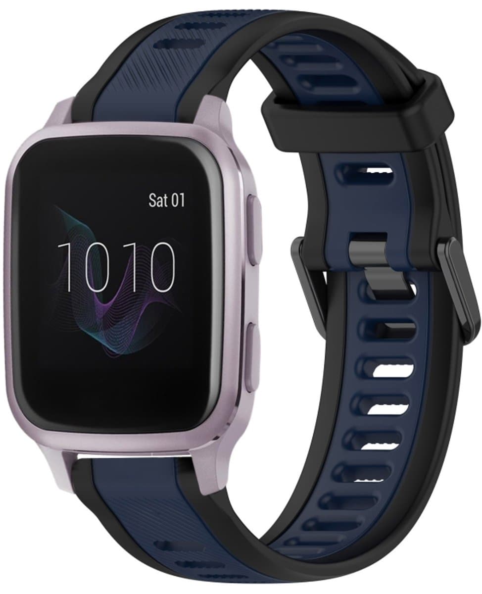 Voor Garmin Venu SQ 20 mm tweekleurige siliconen horlogeband met textuur (middernachtblauw + zwart)