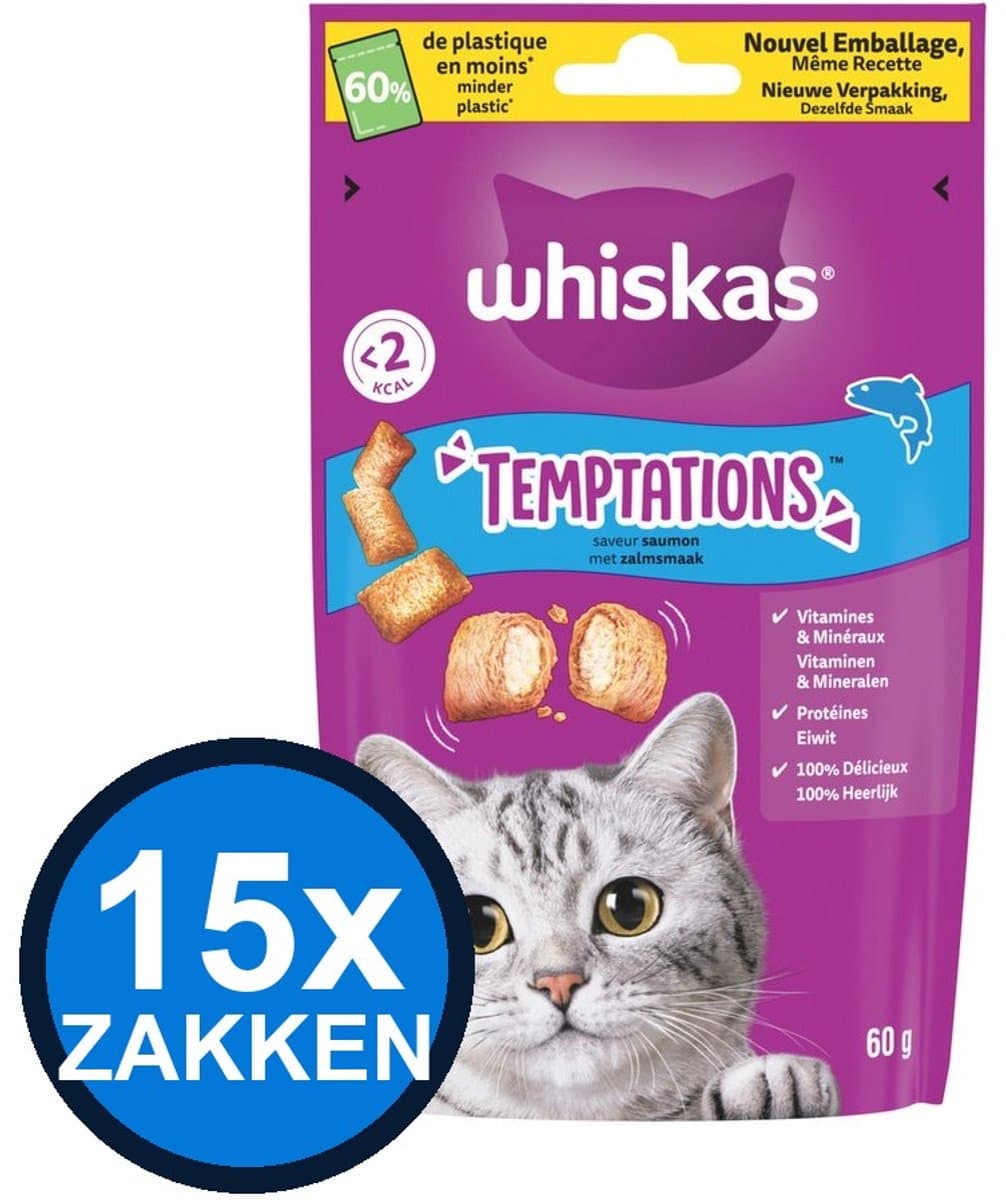 15x Whiskas - Temptations Zalm - Kattenvoer Snacks - 60 g