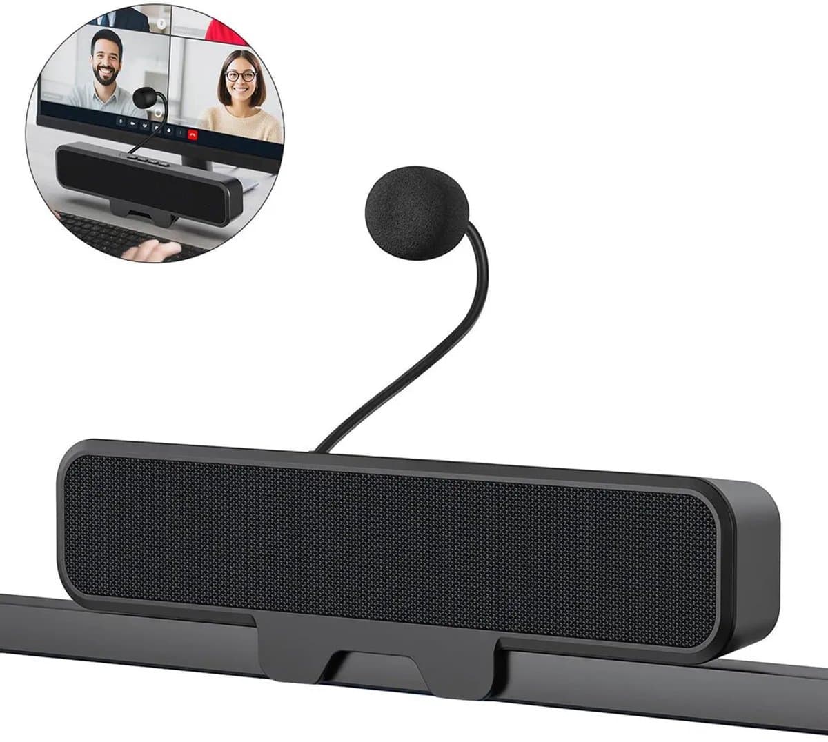 USB-computerluidspreker Geschikt voor microfoon, 2.0 stereo pc-soundbar, plug-and-play desktopluidspreker, Geschikt voor laptops en desktops, handsfree systeem.