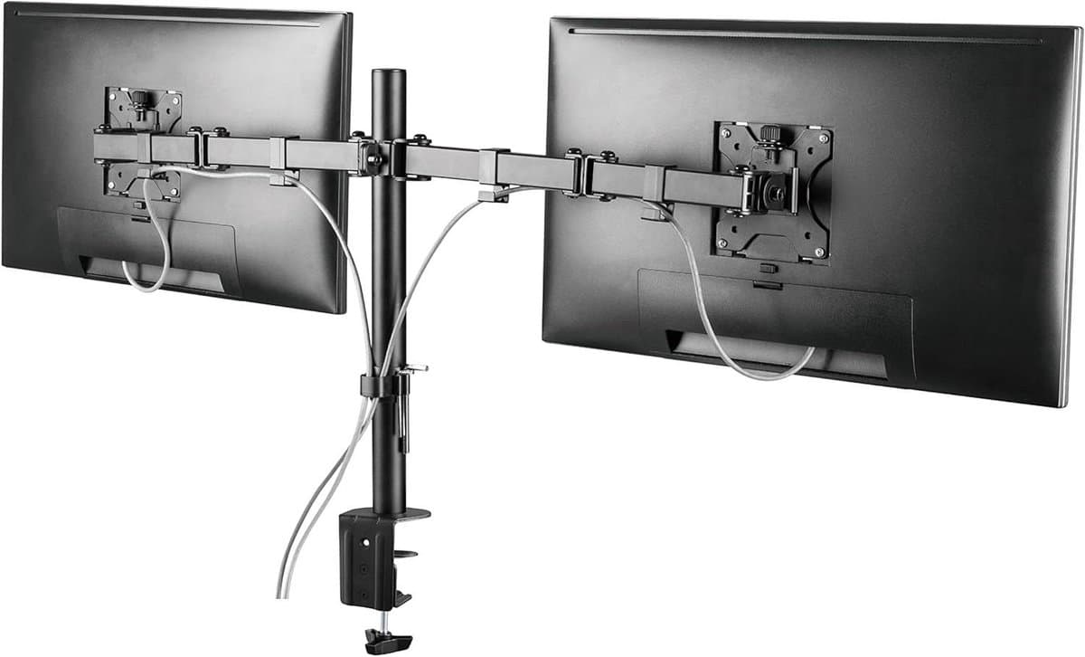 Bureau Monitor Arm - Dubbele Arm - Ergonomisch Werken - Verstelbare Hoogte - Tot 32 Inch - Zwart
