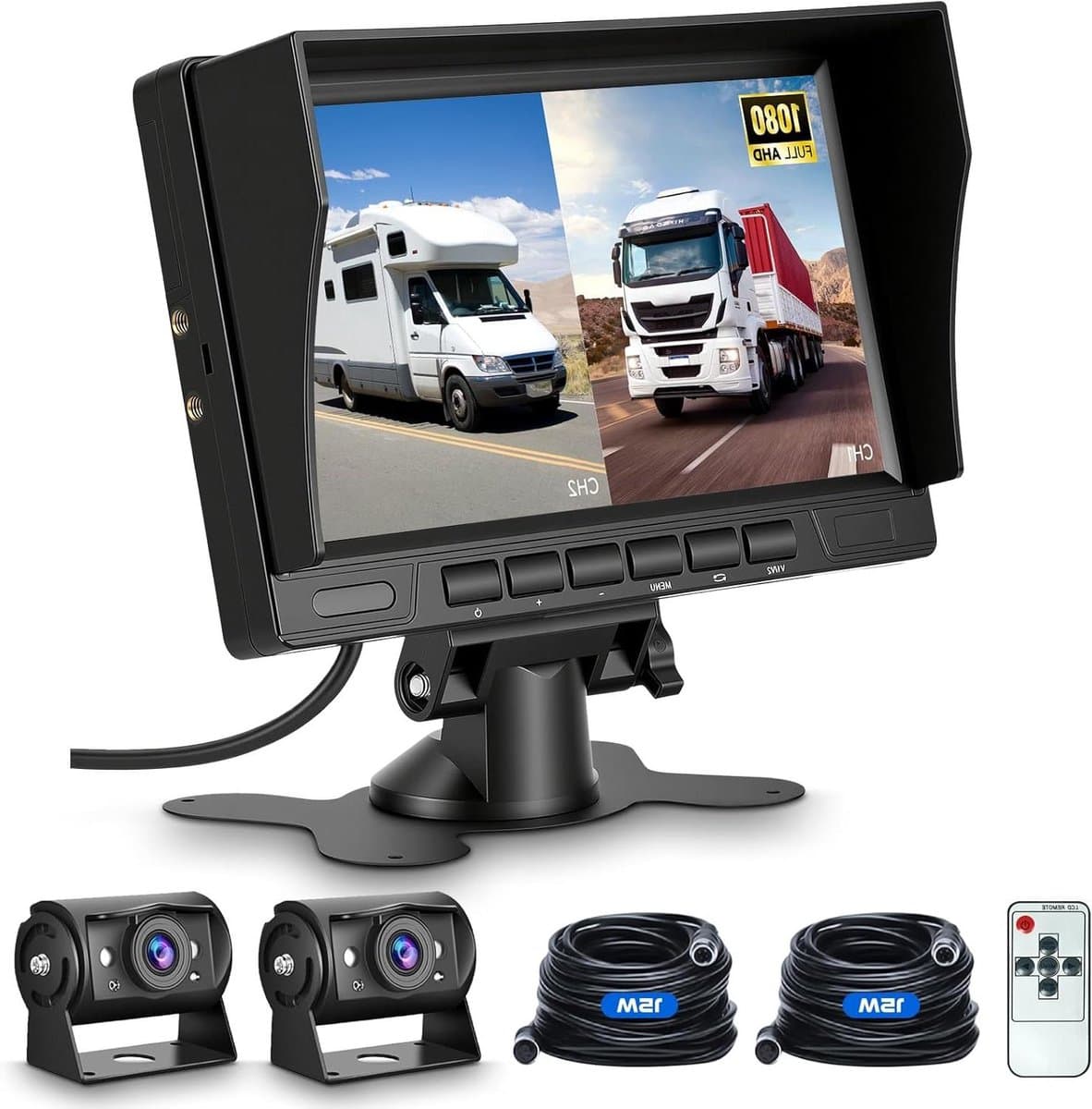 Achteruitrijcamera Set - Parkeercamera Monitor - Veilig Parkeren - Dubbele Camera Split-Screen - 7 inch IPS - Zwart