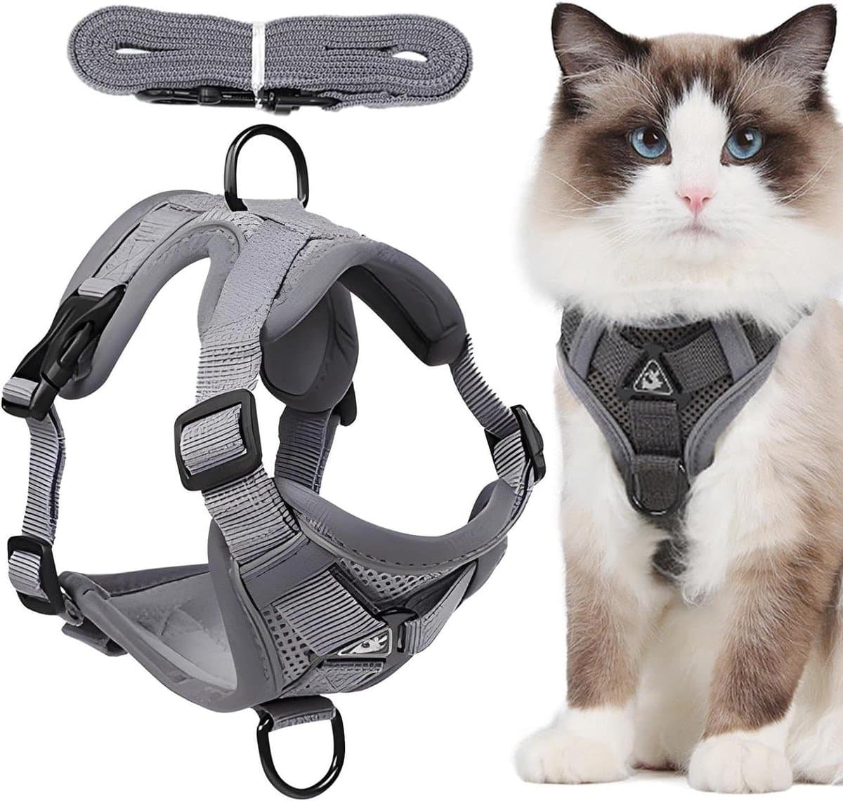 Kattenharnas met Lijn - Kattenlijn Verstelbaar - Veilig Wandelen - Lekvrij Ontwerp - Maat S - Grijs