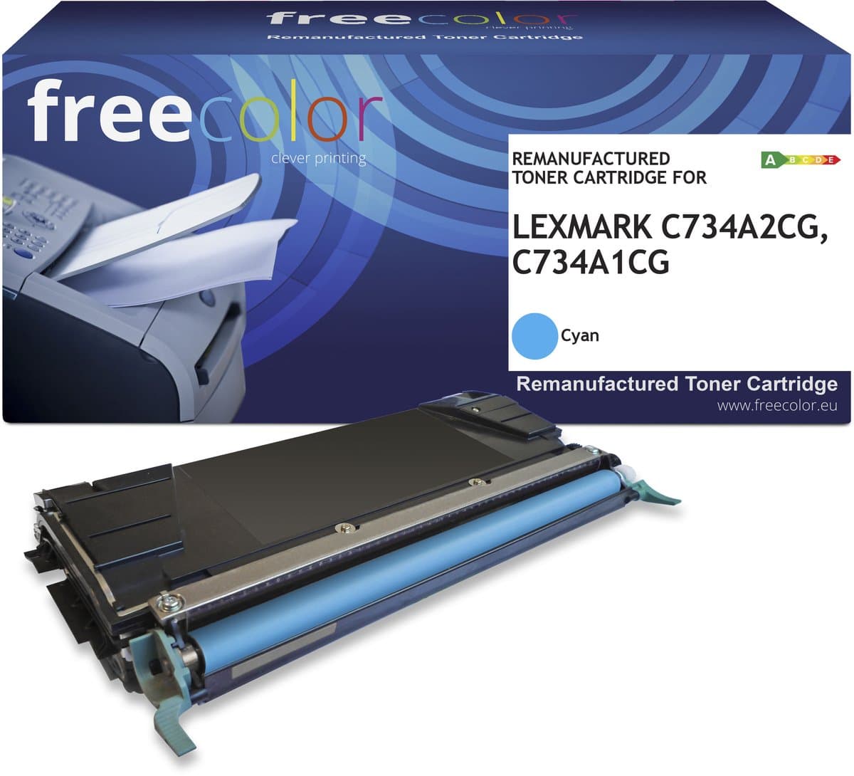 Freecolor - Vervangt Lexmark C734A1CG, C734A2CG Toner - Cyaan - 6.000 pagina's - Compatible