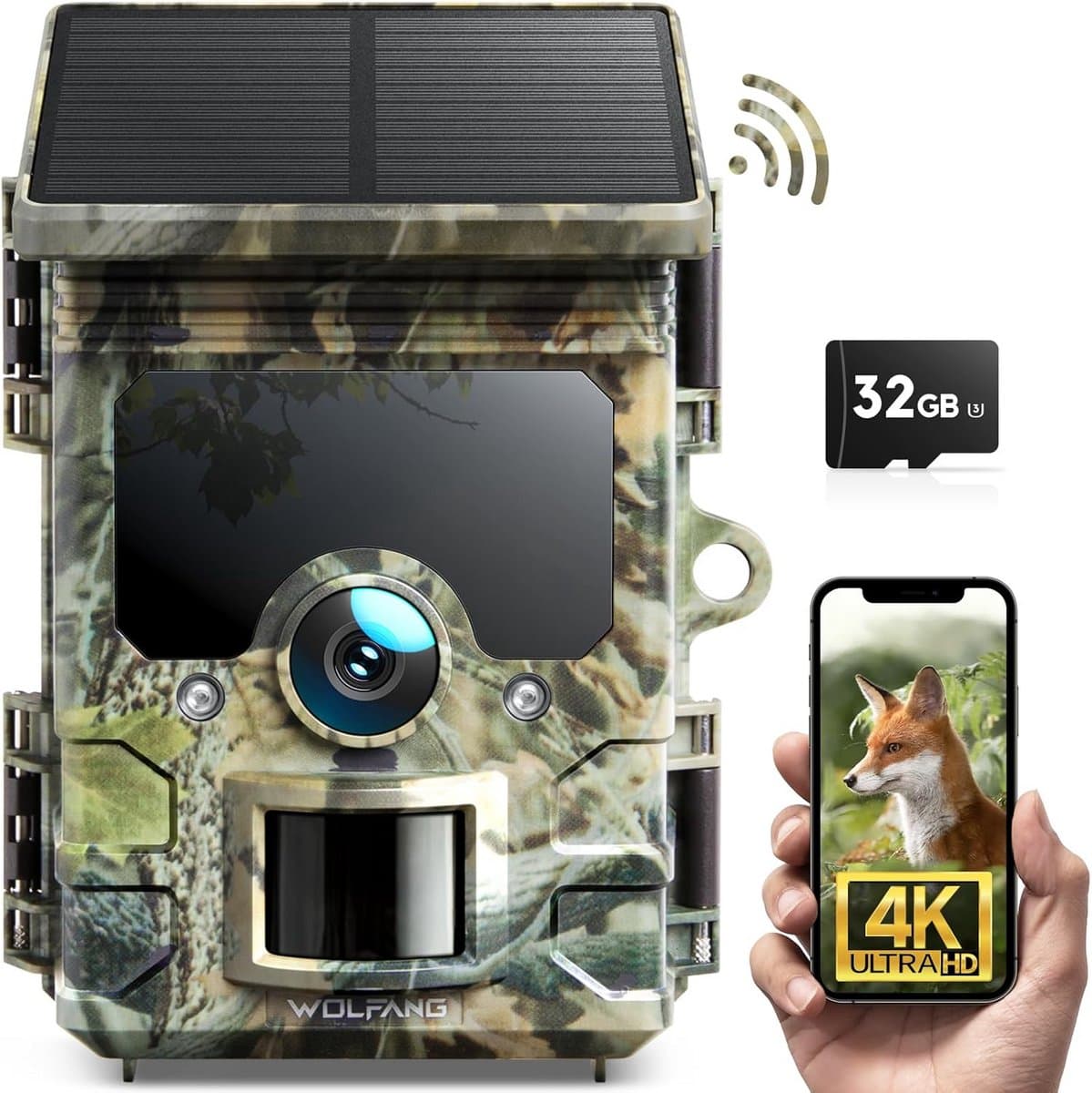 Wildcamera op zonne-energie - Natuurcamera WiFi - Wildlife monitoring - 4K 46MP Nachtzicht - IP66 Waterdicht - Zwart