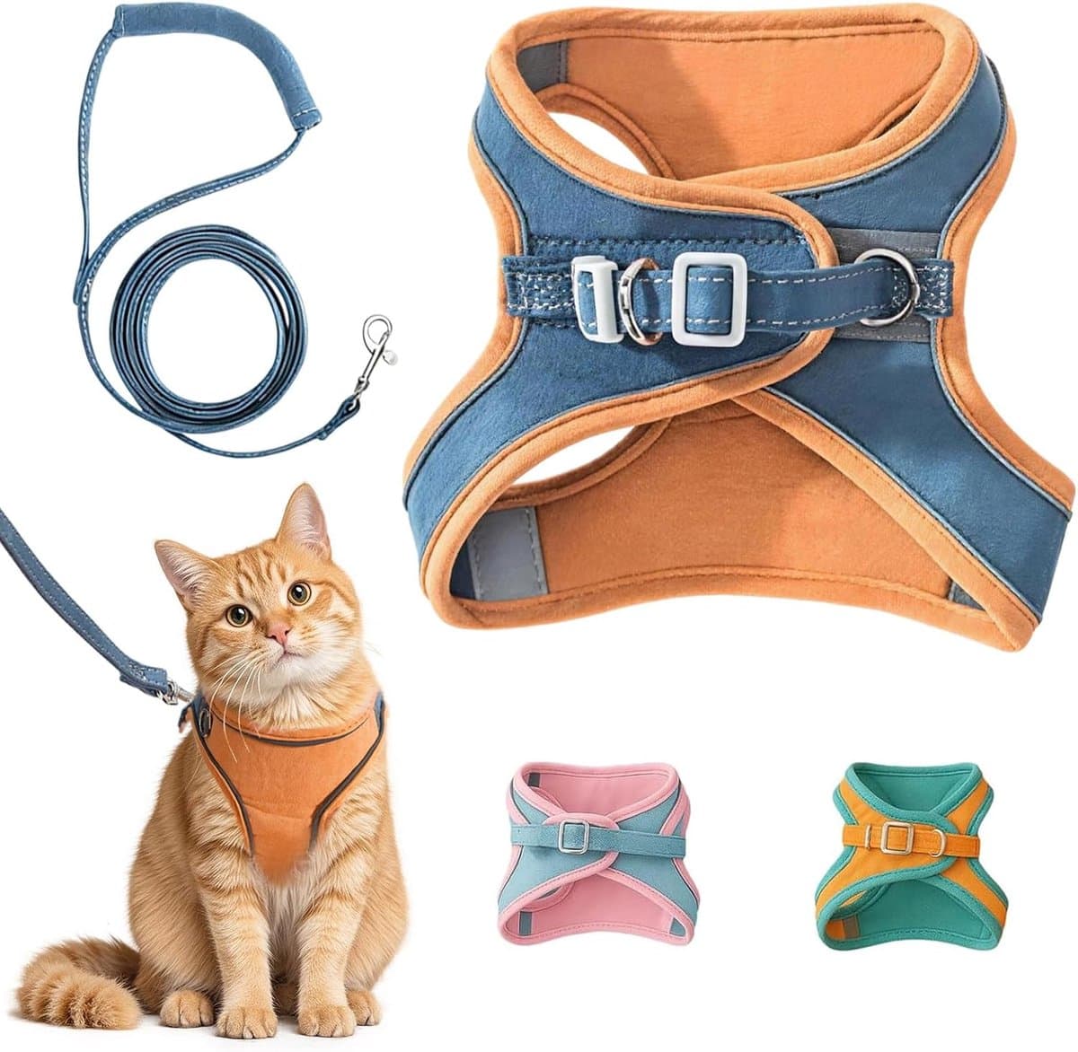 Ulisem - Kattentuigje en -lijn - ontsnappingsbestendig kattentuigje - zachte, verstelbare, ademende en comfortabele kattenlijn - gemakkelijk te dragen - makkelijke wandellijn voor kleine en middelgrote katten en kittens - groen - M