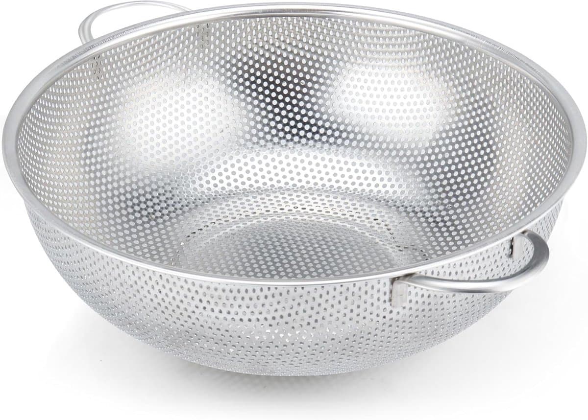 NTHProducts - Stainless Steel Strainer - Keukenzeef 28.5 cm - Vaatwasmachinebestendig - Zilver - Keukengerei - Handig voor het afgieten van voedsel - G...