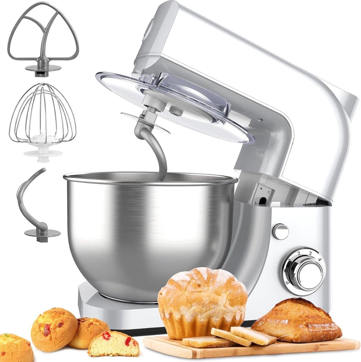 White-Label® Mixer met Mengkom - Keukenmachine - Keukenrobot - Wit