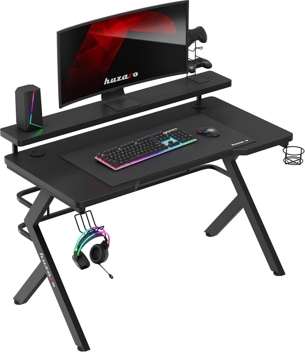 Ergonomisch Gaming Bureau met Carbon Tafelblad en Monitorverhoging