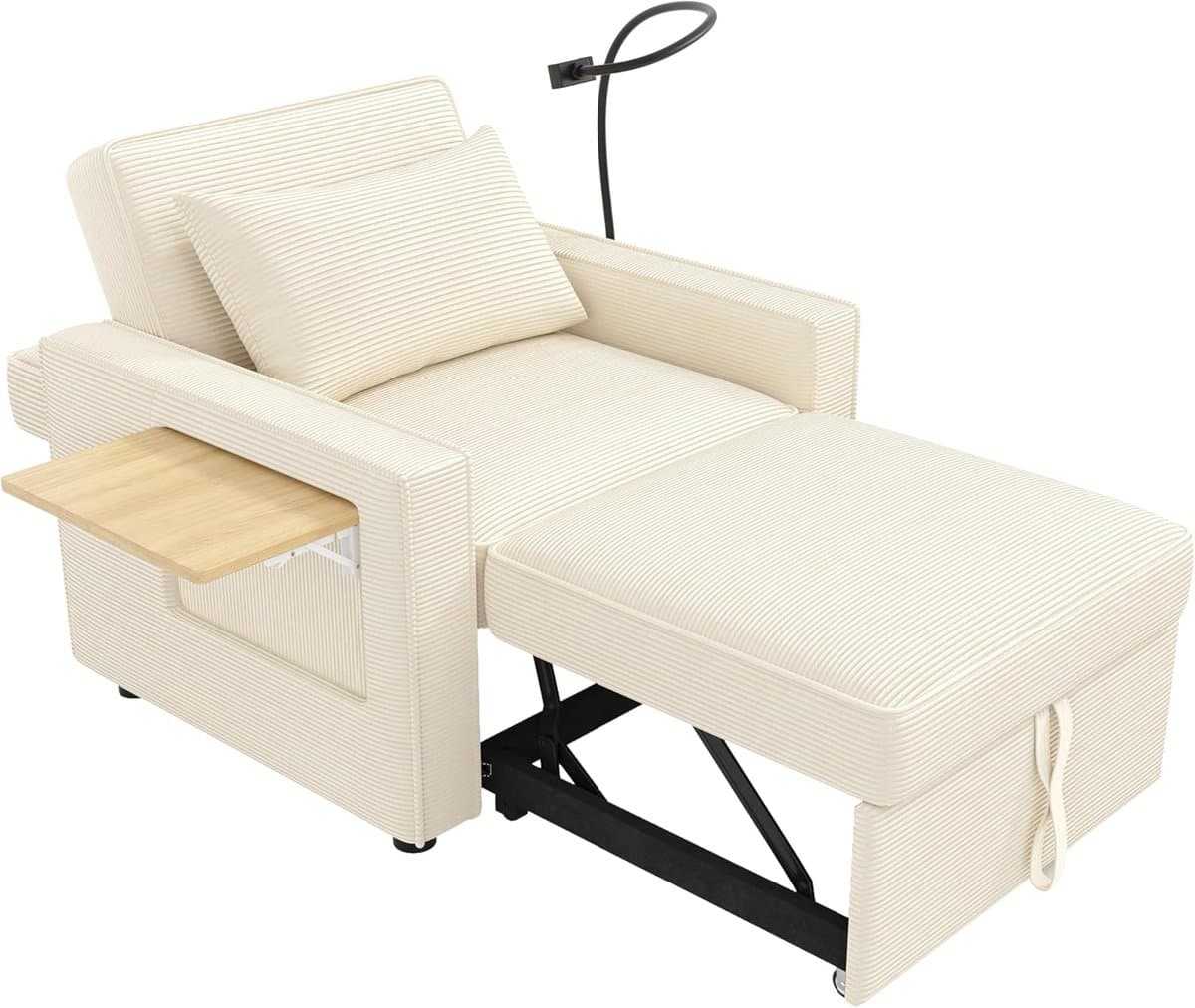 Slaapstoel Convertible - Bank Bed - Kleine Ruimtes - Met Tablettafel - 93x150x85cm - Beige