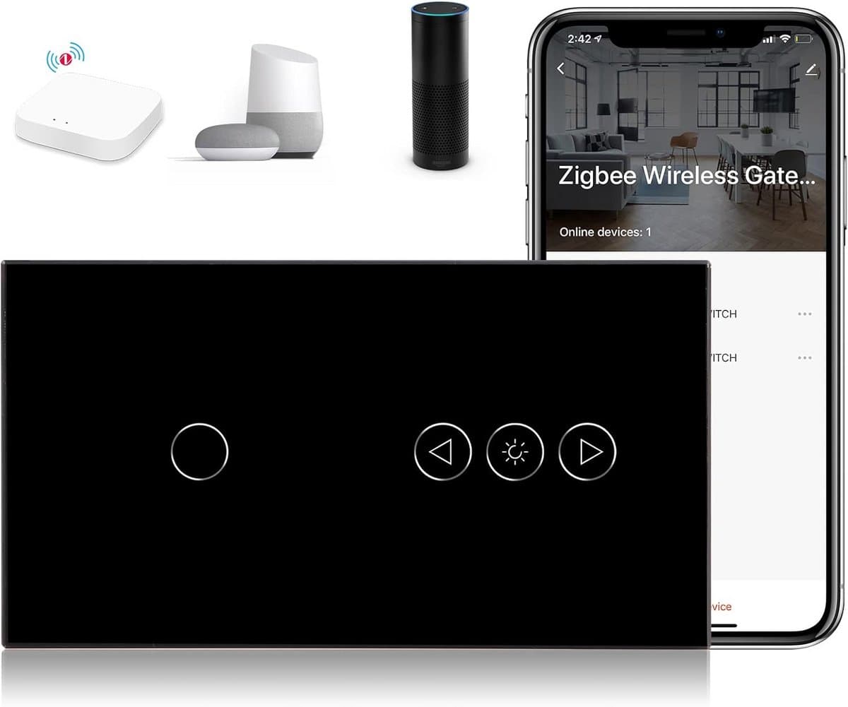 Slimme Dimbare Lichtschakelaar Zigbee Touch Bediening Zwart