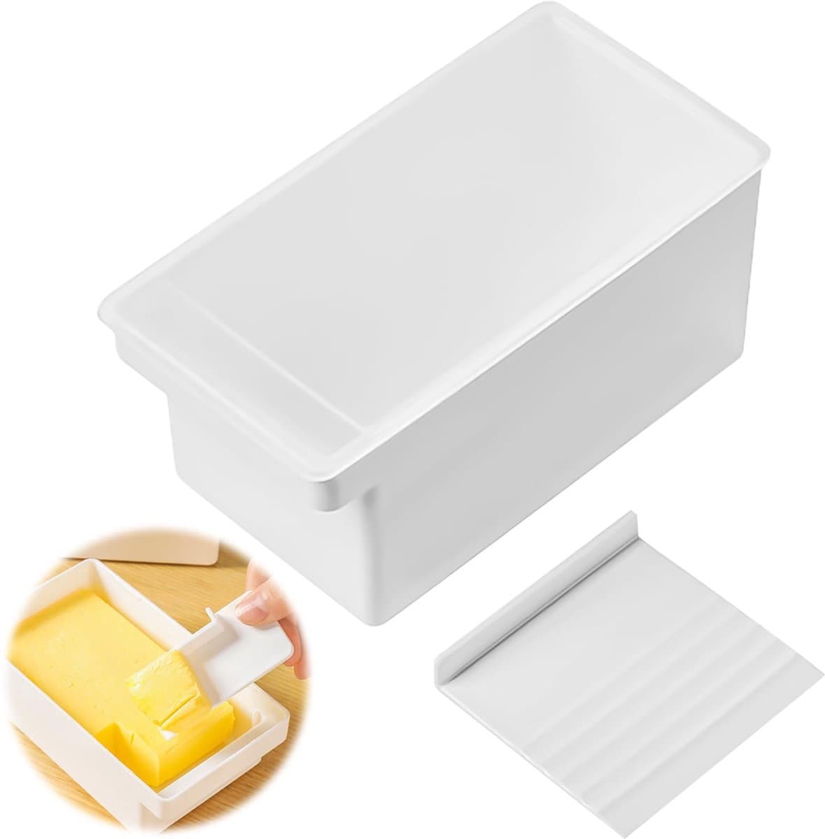 1 stuk - Botervloot - Boterbewaarbakje - Botersnijder - Keukenbotervloot - Koelkastbotervloot - Botervloot met deksel en snijder - Geschikt voor kamperen, picknicks en buitenactiviteiten - Boterbakje - kookgerei - Wit
