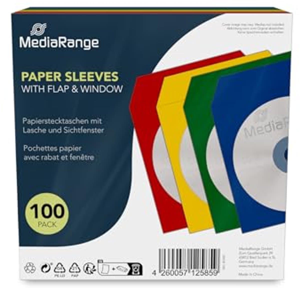 Papieren CD-hoes met kijkvenster voor 100 stuks in diverse kleuren
