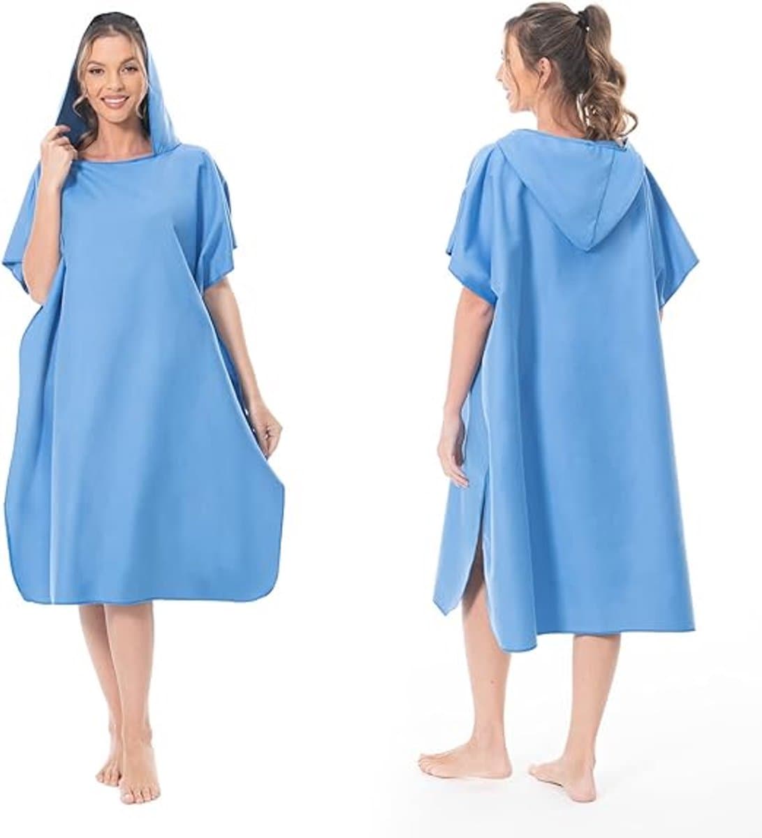 Surf Poncho, omkleedhulp, strand, voor dames, heren, volwassenen, jongeren, ultralicht en sneldrogend, badponcho, handdoek, poncho van microvezel, ook als omkleedhulp voor strand (blauw)