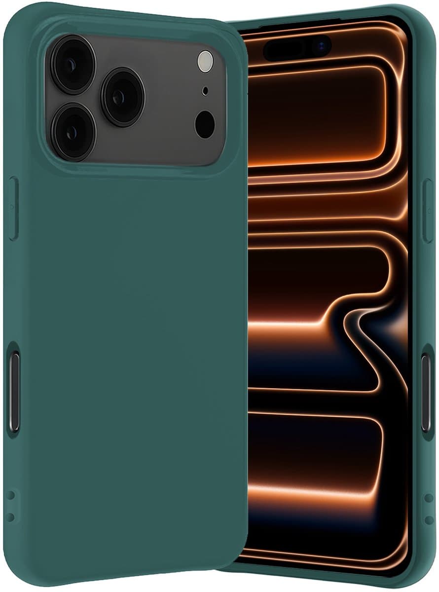 Hoes - Geschikt voor Apple iPhone 17 Pro - Sterk & Shockproof - Hoesje Cover - Siliconen Case - Donkergroen