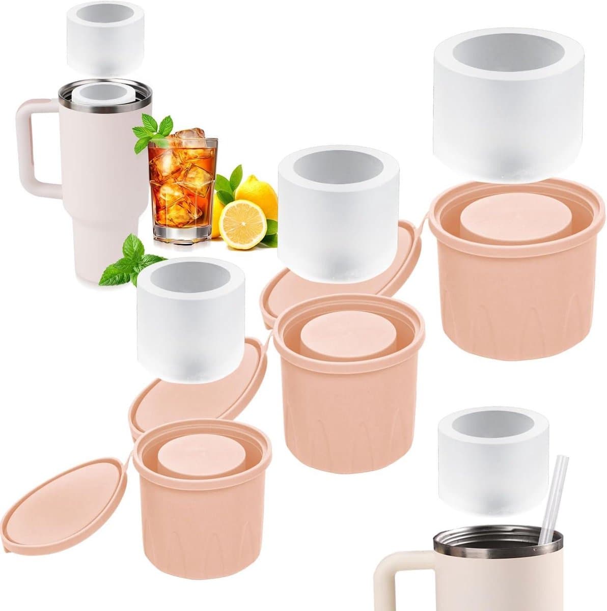 Allecto Plus - IJsblokjesmaker met Deksel - 3 Maten - Snel Los te Maken - Geschikt voor Vriezer - Roze - Stanley Compatibel - Keukengerei.