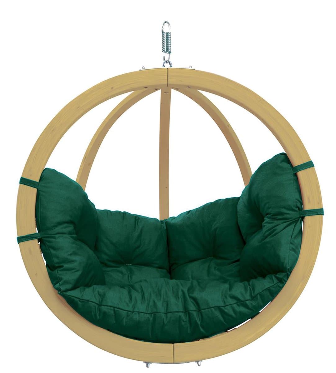 Amazonas Globo Chair Hangstoel - 1 Persoons - Hout - Weerbestendige Groene Kussens