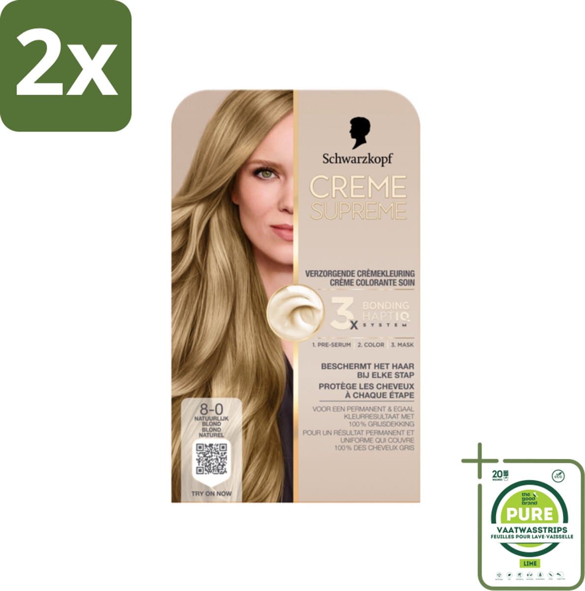 Schwarzkopf - Haarkleuring - Creme Supreme 8-0 - Natuurlijk Blond - 245g - Voordeelverpakking - 2 stuks - Permanente haarkleuring - Blond haar