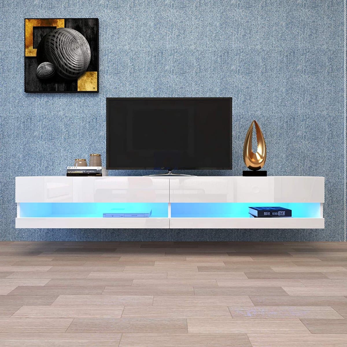 TV Lowboard - 140x40x30,5 cm - Met LED Verlichting - Veel Opbergruimte - Modern Design - Wit