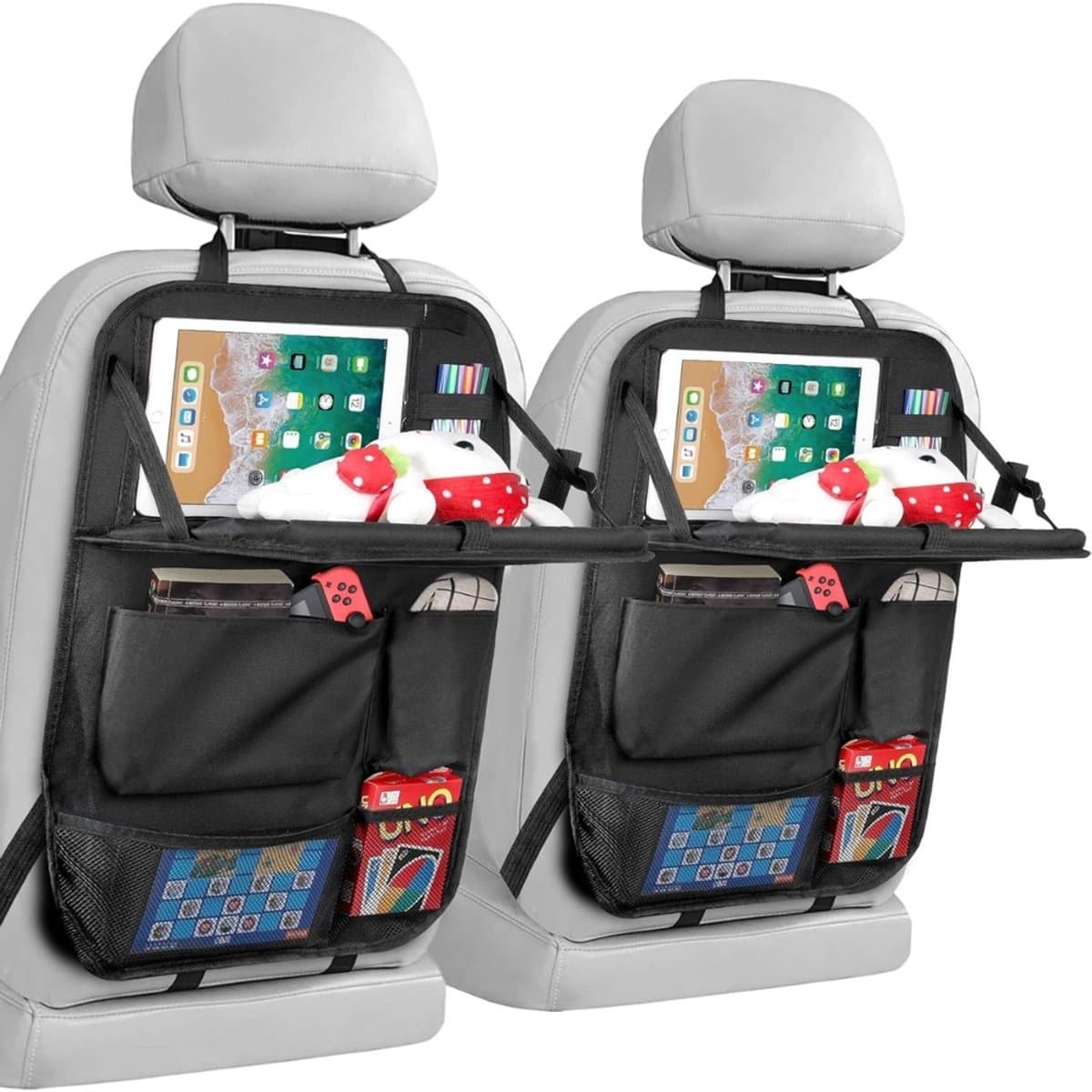 Famanu – Rugleuningbeschermer voor in de auto - organizer voor autostoel - organizer voor achterbank met opbergruimte voor tablet/telefoon - waterdichte multifunctionele opbergzak voor in de auto