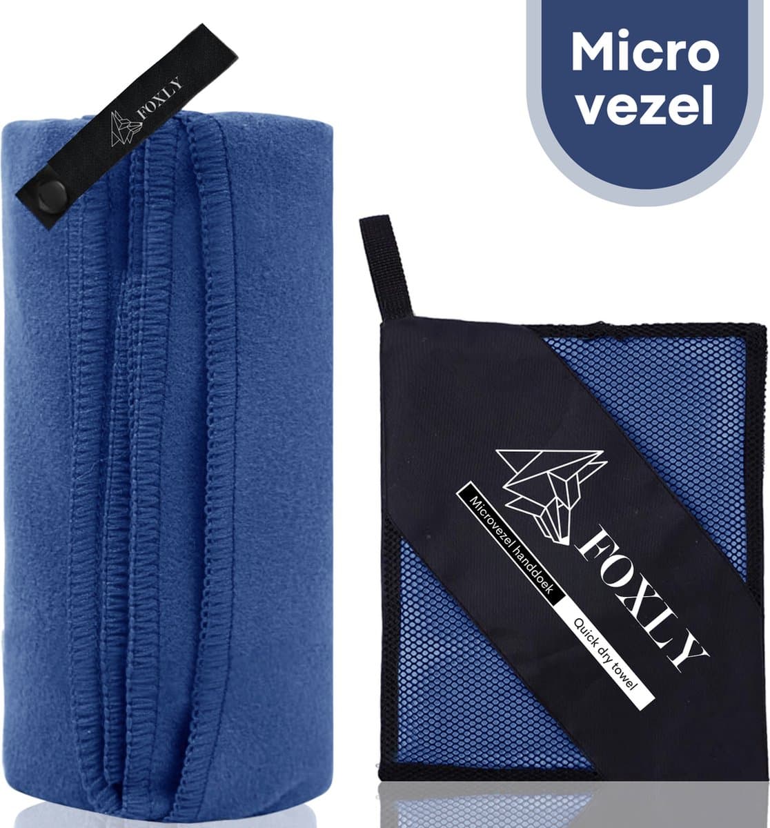 FOXLY® Microvezel Handdoek 100x200 - Strandlaken - Badlaken - Reishanddoek Sneldrogend - Blauw
