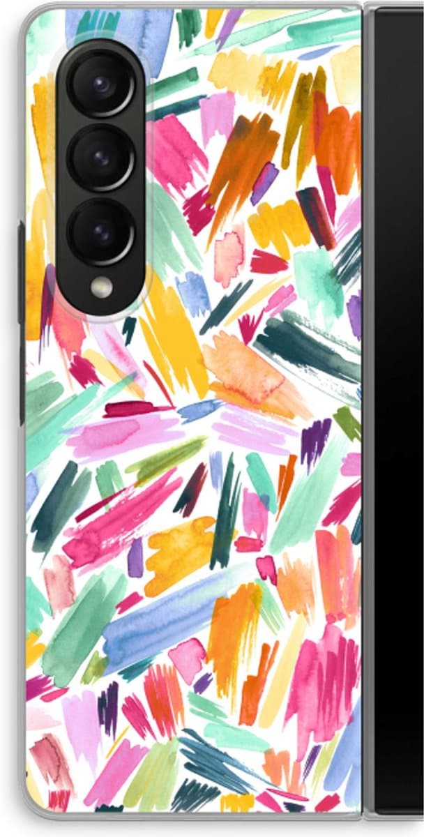 Case Company® - Hoesje geschikt voor Samsung Galaxy Z Fold4 hoesje - Watercolor Brushstrokes - Soft Cover Telefoonhoesje - Bescherming aan alle Kanten en Schermrand