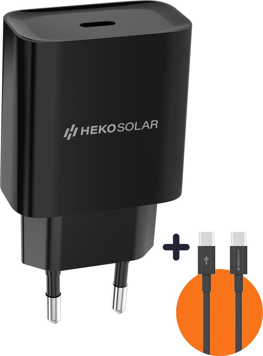 Heko Solar® 20W Adapter USB-C - 1.2m USB-C Kabel - Snellader USB-C - Telefoon oplader - Zwart