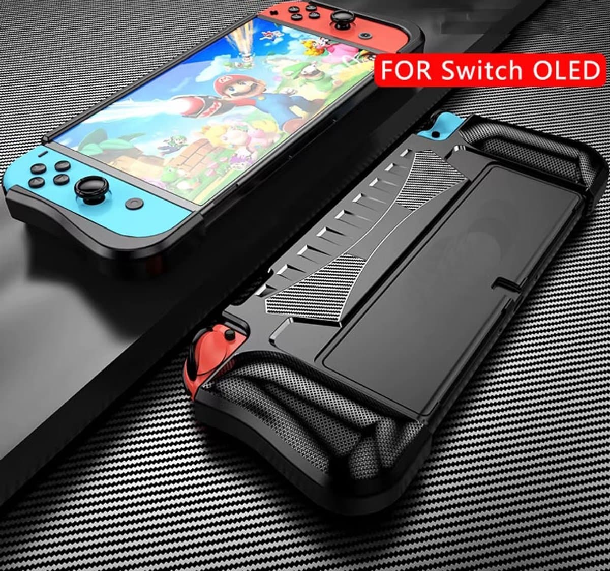 Actie4you® - Hoes geschikt voor Nintendo Switch OLED - Hoesje Schokbestendig - TPU Case met Kickstand – Zwart